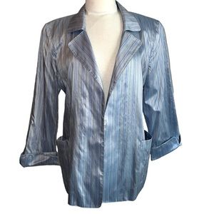 New LINDA ALLARD ELLEN TRACY Silk Jacket Size 12 Ice Blue Stripes Open Front
